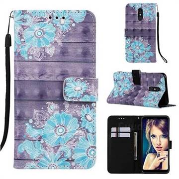 Blue Flower 3D Painted Leather Wallet Case for Samsung Galaxy A60