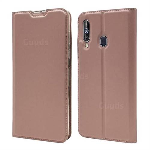 Ultra Slim Card Magnetic Automatic Suction Leather Wallet Case for Samsung Galaxy A60 - Rose Gold