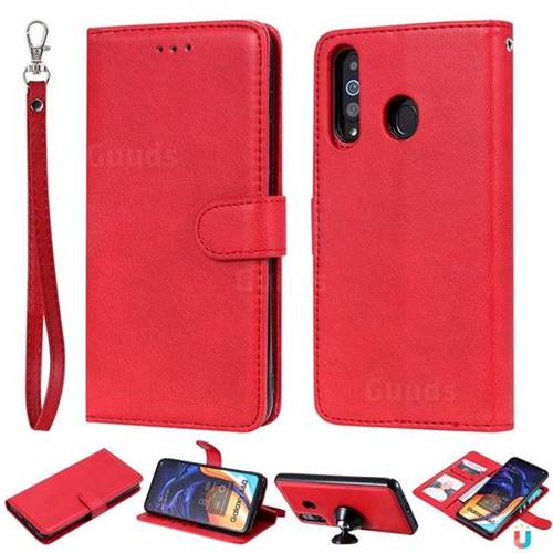 Retro Greek Detachable Magnetic PU Leather Wallet Phone Case for Samsung Galaxy A60 - Red