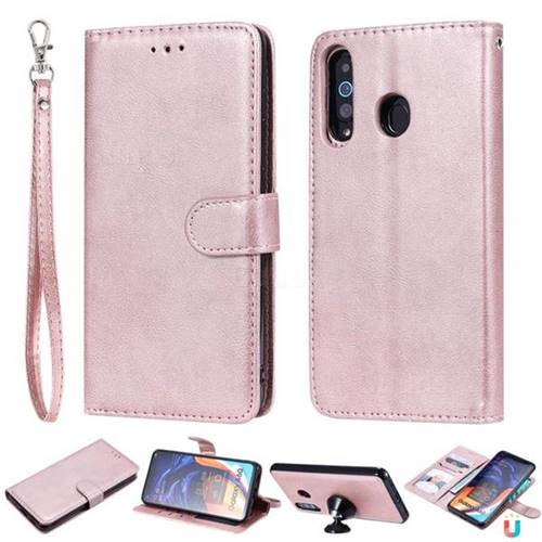 Retro Greek Detachable Magnetic PU Leather Wallet Phone Case for Samsung Galaxy A60 - Rose Gold