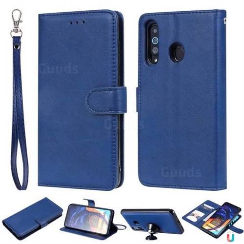 Retro Greek Detachable Magnetic PU Leather Wallet Phone Case for Samsung Galaxy A60 - Blue