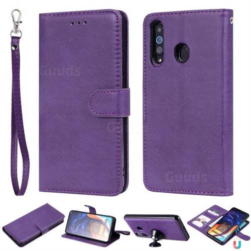 Retro Greek Detachable Magnetic PU Leather Wallet Phone Case for Samsung Galaxy A60 - Purple