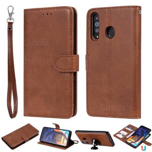 Retro Greek Detachable Magnetic PU Leather Wallet Phone Case for Samsung Galaxy A60 - Brown