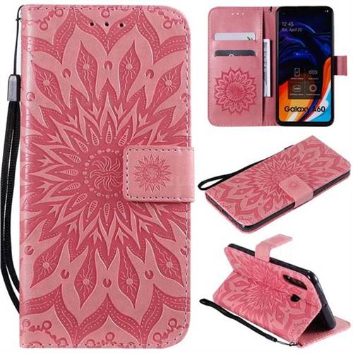 Embossing Sunflower Leather Wallet Case for Samsung Galaxy A60 - Pink