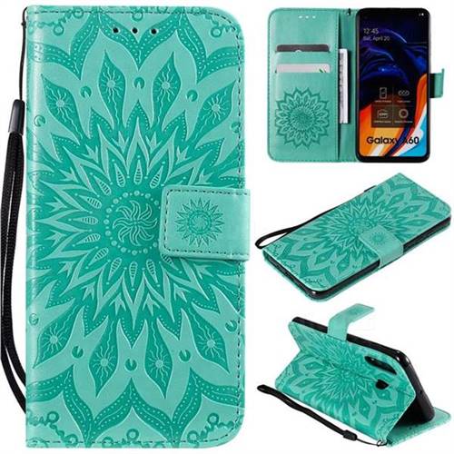 Embossing Sunflower Leather Wallet Case for Samsung Galaxy A60 - Green