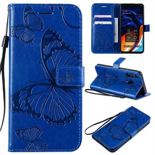 Embossing 3D Butterfly Leather Wallet Case for Samsung Galaxy A60 - Blue