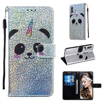 Panda Unicorn Sequins Painted Leather Wallet Case for Samsung Galaxy A60