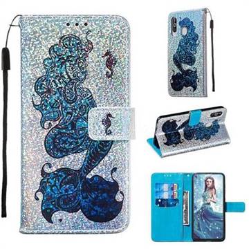 Mermaid Seahorse Sequins Painted Leather Wallet Case for Samsung Galaxy A60
