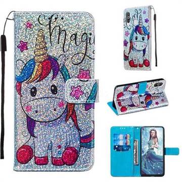 Star Unicorn Sequins Painted Leather Wallet Case for Samsung Galaxy A60