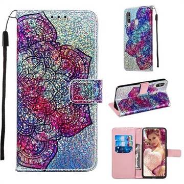 Glutinous Flower Sequins Painted Leather Wallet Case for Samsung Galaxy A60