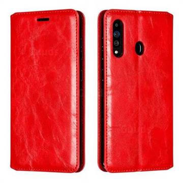 Retro Slim Magnetic Crazy Horse PU Leather Wallet Case for Samsung Galaxy A60 - Red