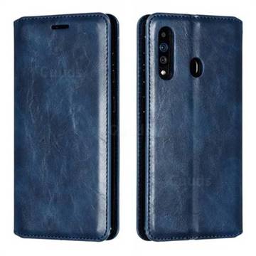 Retro Slim Magnetic Crazy Horse PU Leather Wallet Case for Samsung Galaxy A60 - Blue