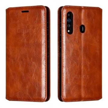 Retro Slim Magnetic Crazy Horse PU Leather Wallet Case for Samsung Galaxy A60 - Brown