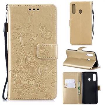 Intricate Embossing Butterfly Circle Leather Wallet Case for Samsung Galaxy A60 - Champagne
