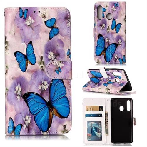 Purple Flowers Butterfly 3D Relief Oil PU Leather Wallet Case for Samsung Galaxy A60