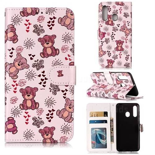 Cute Bear 3D Relief Oil PU Leather Wallet Case for Samsung Galaxy A60
