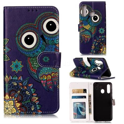 Folk Owl 3D Relief Oil PU Leather Wallet Case for Samsung Galaxy A60
