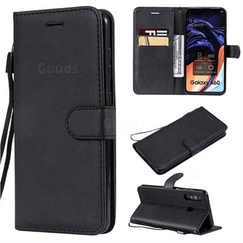 Retro Greek Classic Smooth PU Leather Wallet Phone Case for Samsung Galaxy A60 - Black