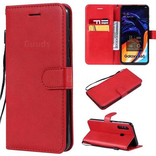 Retro Greek Classic Smooth PU Leather Wallet Phone Case for Samsung Galaxy A60 - Red