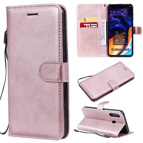 Retro Greek Classic Smooth PU Leather Wallet Phone Case for Samsung Galaxy A60 - Rose Gold