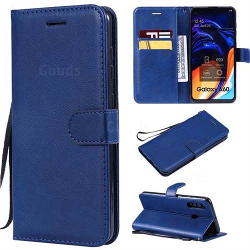 Retro Greek Classic Smooth PU Leather Wallet Phone Case for Samsung Galaxy A60 - Blue