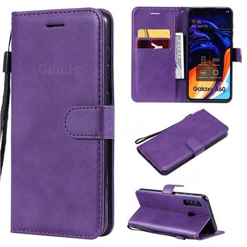 Retro Greek Classic Smooth PU Leather Wallet Phone Case for Samsung Galaxy A60 - Purple