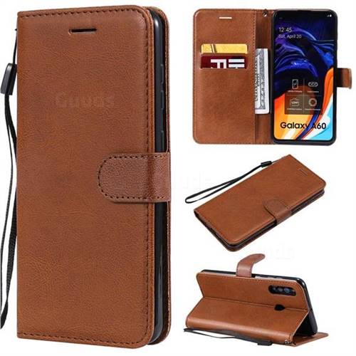 Retro Greek Classic Smooth PU Leather Wallet Phone Case for Samsung Galaxy A60 - Brown