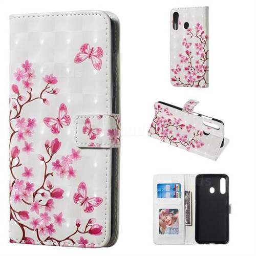Butterfly Sakura Flower 3D Painted Leather Phone Wallet Case for Samsung Galaxy A60