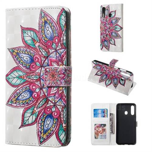 Mandara Flower 3D Painted Leather Phone Wallet Case for Samsung Galaxy A60