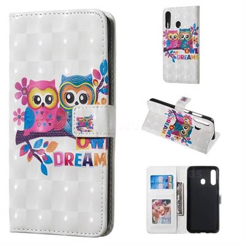Couple Owl 3D Painted Leather Phone Wallet Case for Samsung Galaxy A60