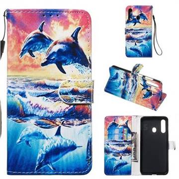 Couple Dolphin Smooth Leather Phone Wallet Case for Samsung Galaxy A60