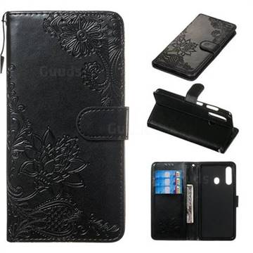 Intricate Embossing Lotus Mandala Flower Leather Wallet Case for Samsung Galaxy A60 - Black