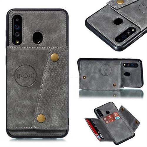 Retro Multifunction Card Slots Stand Leather Coated Phone Back Cover for Samsung Galaxy A60 - Gray