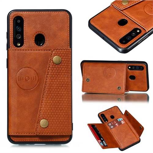 Retro Multifunction Card Slots Stand Leather Coated Phone Back Cover for Samsung Galaxy A60 - Brown