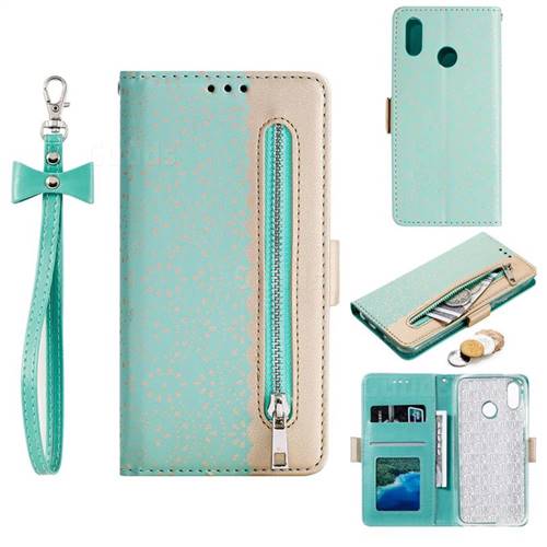 Luxury Lace Zipper Stitching Leather Phone Wallet Case for Samsung Galaxy A60 - Green