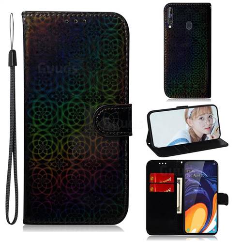 Laser Circle Shining Leather Wallet Phone Case for Samsung Galaxy A60 - Black