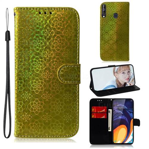 Laser Circle Shining Leather Wallet Phone Case for Samsung Galaxy A60 - Golden