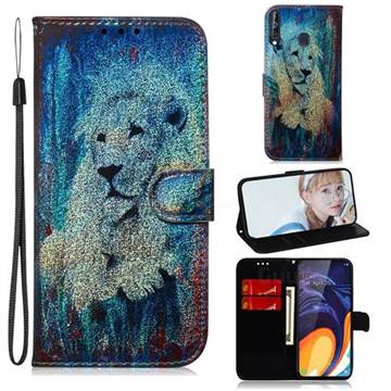White Lion Laser Shining Leather Wallet Phone Case for Samsung Galaxy A60