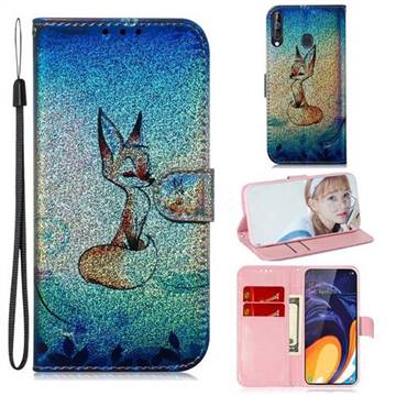 Cute Fox Laser Shining Leather Wallet Phone Case for Samsung Galaxy A60