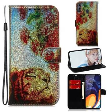 Tiger Rose Laser Shining Leather Wallet Phone Case for Samsung Galaxy A60