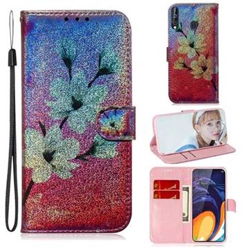 Magnolia Laser Shining Leather Wallet Phone Case for Samsung Galaxy A60