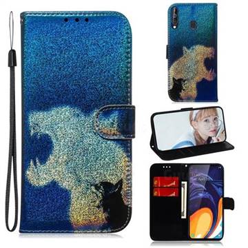 Cat and Leopard Laser Shining Leather Wallet Phone Case for Samsung Galaxy A60