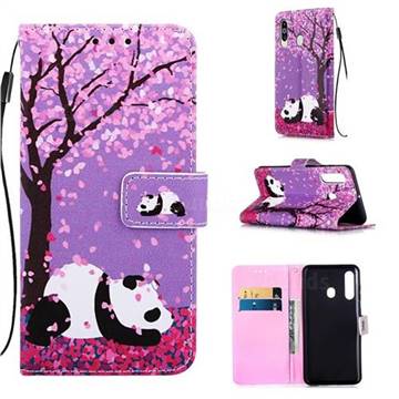 Cherry Blossom Panda Matte Leather Wallet Phone Case for Samsung Galaxy A60
