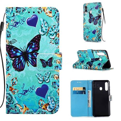 Love Butterfly Matte Leather Wallet Phone Case for Samsung Galaxy A60