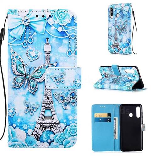 Tower Butterfly Matte Leather Wallet Phone Case for Samsung Galaxy A60