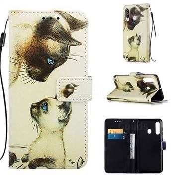 Cat Confrontation Matte Leather Wallet Phone Case for Samsung Galaxy A60