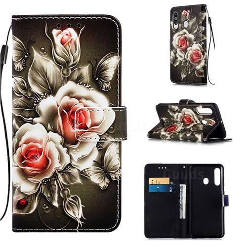 Black Rose Matte Leather Wallet Phone Case for Samsung Galaxy A60