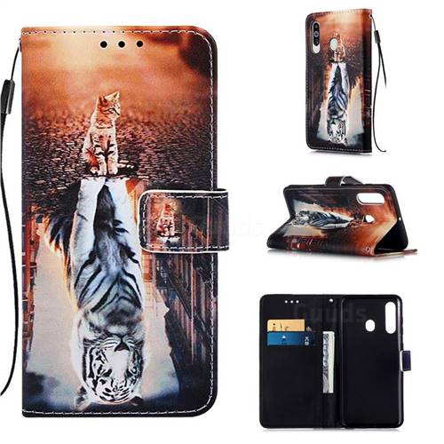 Cat and Tiger Matte Leather Wallet Phone Case for Samsung Galaxy A60