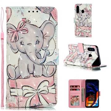 Bow Elephant 3D Painted Leather Phone Wallet Case for Samsung Galaxy A60