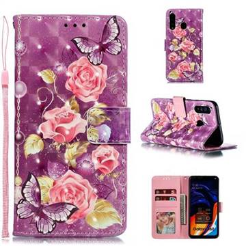 Purple Butterfly Flower 3D Painted Leather Phone Wallet Case for Samsung Galaxy A60